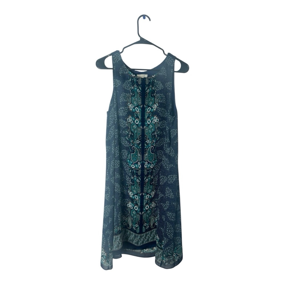 Max Studio Paisley Midi Dress Blue Teal Sleeveless Size L